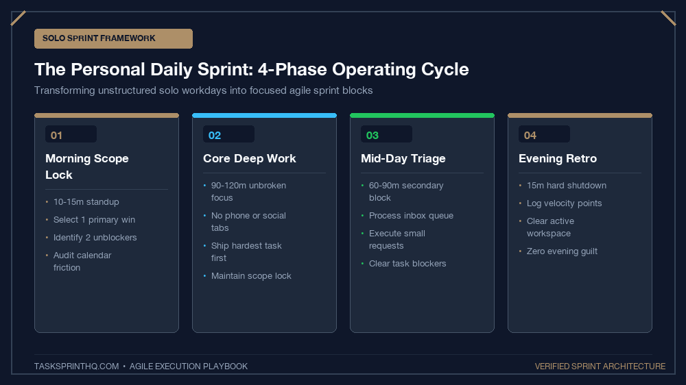 Personal daily sprint framework 4-phase execution workflow diagram