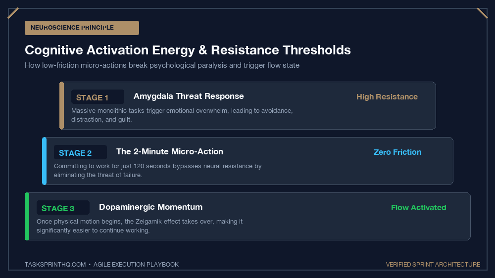 Task paralysis 2 minute kickstart cognitive activation energy curve