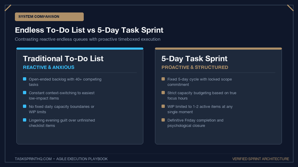 Transition to-do list to task sprint side-by-side operational comparison