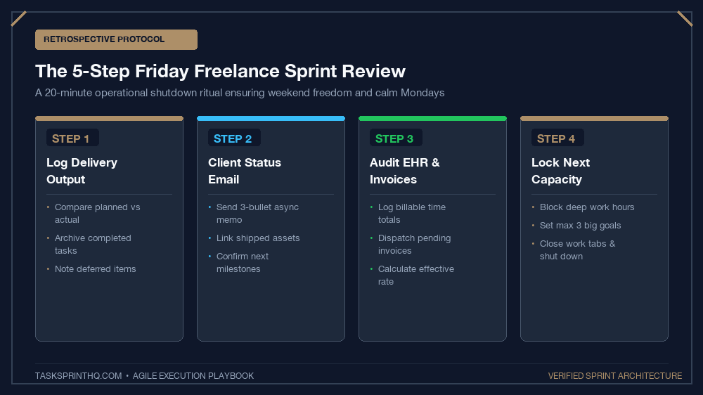 Weekly sprint review template freelancers 5-step retrospective sequence
