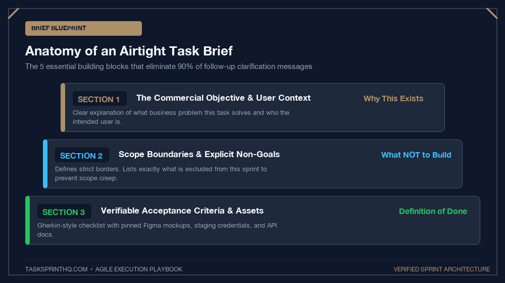 Write clear task briefs no questions 5-part anatomical blueprint